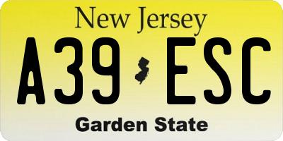 NJ license plate A39ESC