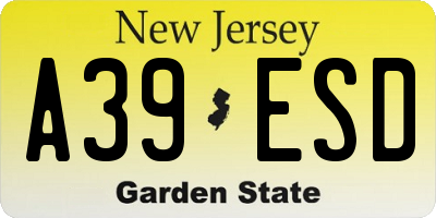 NJ license plate A39ESD
