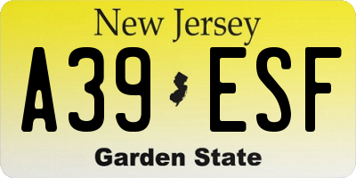 NJ license plate A39ESF