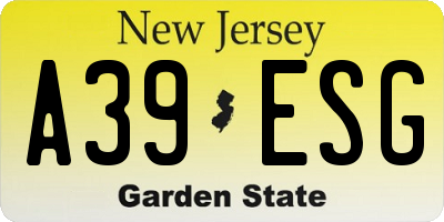 NJ license plate A39ESG