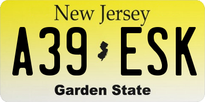 NJ license plate A39ESK