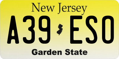 NJ license plate A39ESO