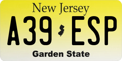 NJ license plate A39ESP