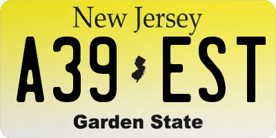 NJ license plate A39EST