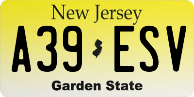 NJ license plate A39ESV
