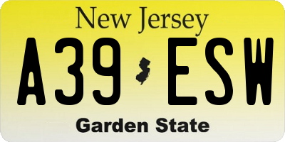 NJ license plate A39ESW