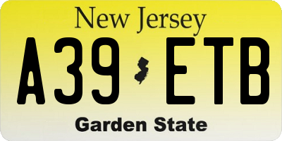NJ license plate A39ETB