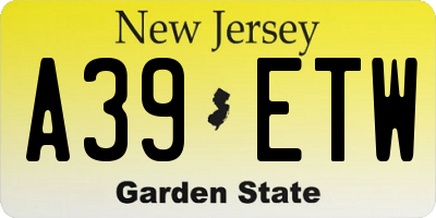 NJ license plate A39ETW