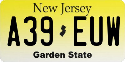 NJ license plate A39EUW