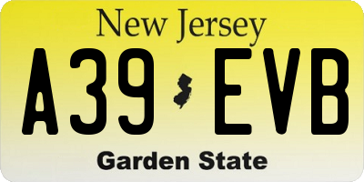 NJ license plate A39EVB