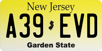 NJ license plate A39EVD