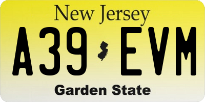 NJ license plate A39EVM