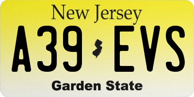 NJ license plate A39EVS