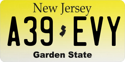 NJ license plate A39EVY