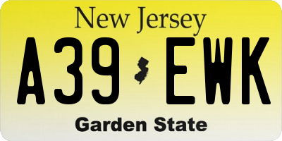 NJ license plate A39EWK