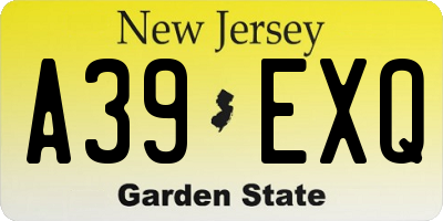 NJ license plate A39EXQ