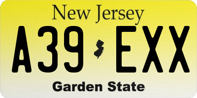 NJ license plate A39EXX