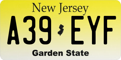 NJ license plate A39EYF