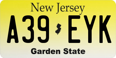 NJ license plate A39EYK
