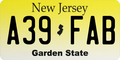 NJ license plate A39FAB