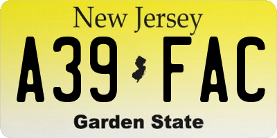 NJ license plate A39FAC