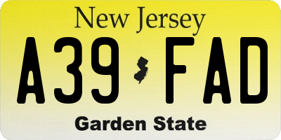 NJ license plate A39FAD