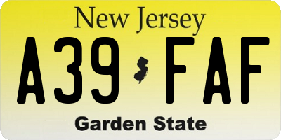 NJ license plate A39FAF