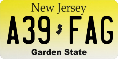 NJ license plate A39FAG