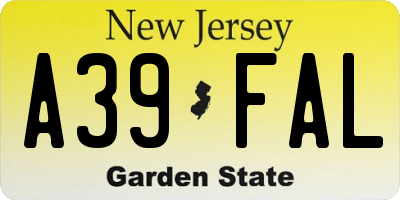 NJ license plate A39FAL