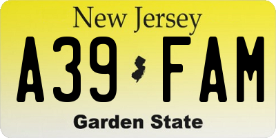 NJ license plate A39FAM