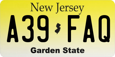 NJ license plate A39FAQ