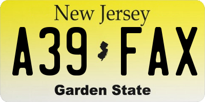 NJ license plate A39FAX