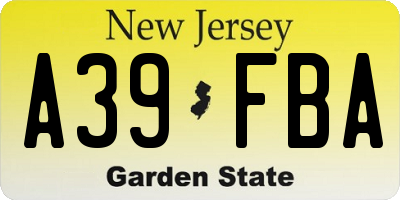 NJ license plate A39FBA