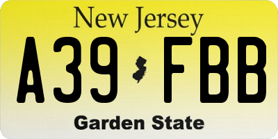 NJ license plate A39FBB