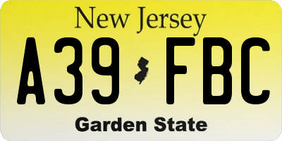 NJ license plate A39FBC