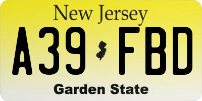 NJ license plate A39FBD