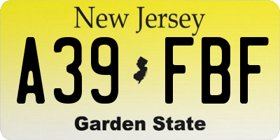 NJ license plate A39FBF