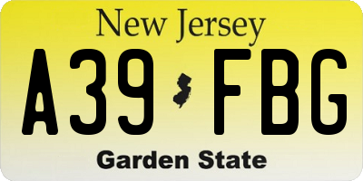 NJ license plate A39FBG