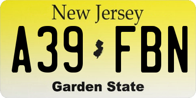 NJ license plate A39FBN