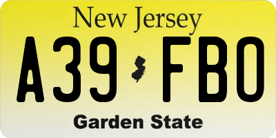NJ license plate A39FBO