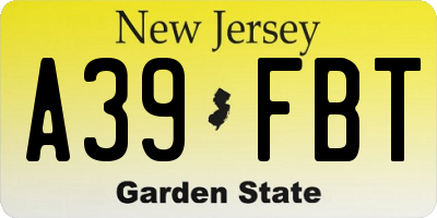 NJ license plate A39FBT