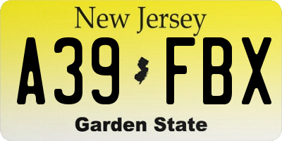 NJ license plate A39FBX