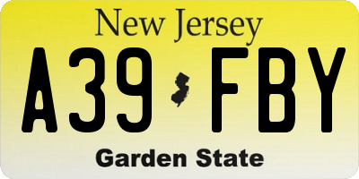 NJ license plate A39FBY