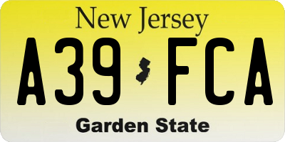 NJ license plate A39FCA