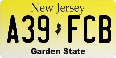 NJ license plate A39FCB