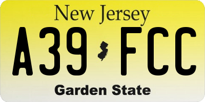 NJ license plate A39FCC