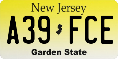 NJ license plate A39FCE