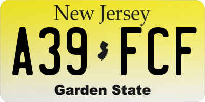 NJ license plate A39FCF