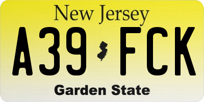 NJ license plate A39FCK