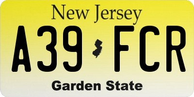 NJ license plate A39FCR